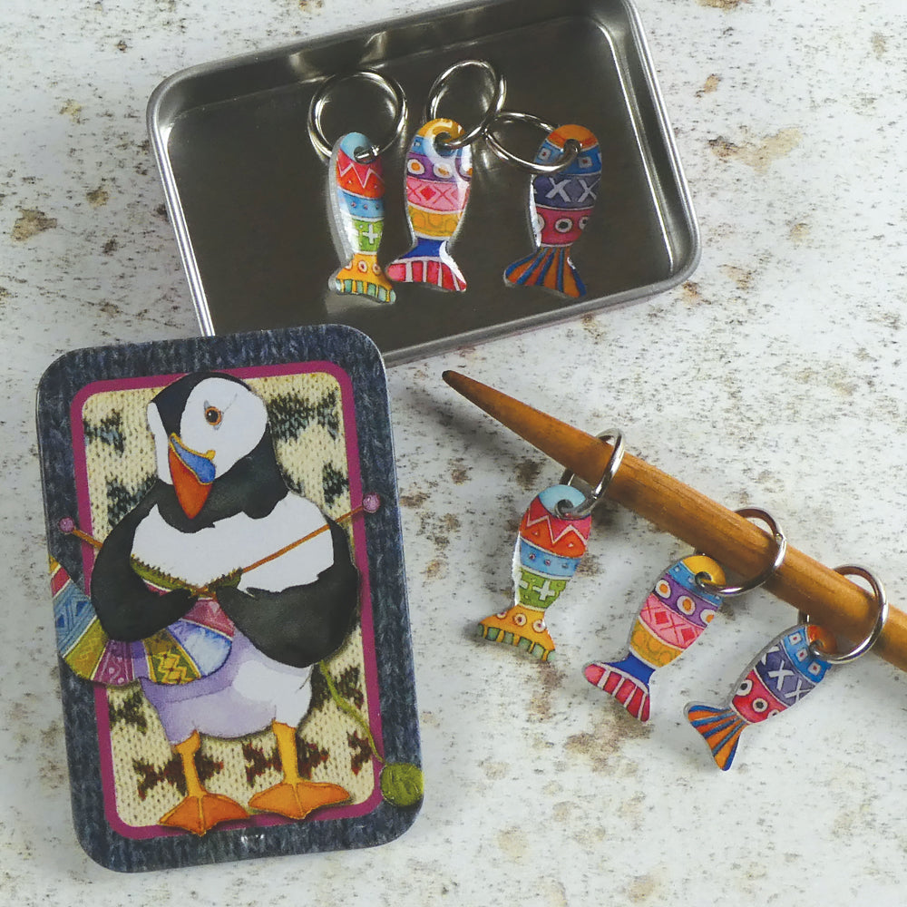 Emma Ball Fish Stitch Markers in a Pocket Tin