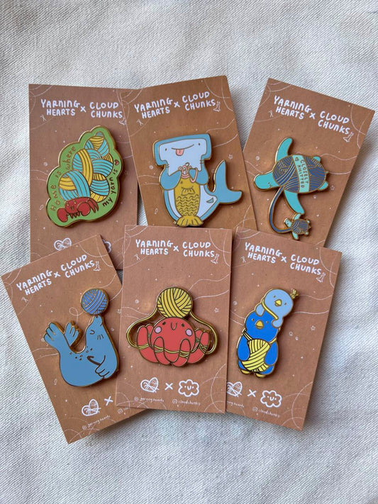 Yarning Hearts x Cloudchunks Sea Creatures Enamel Pins