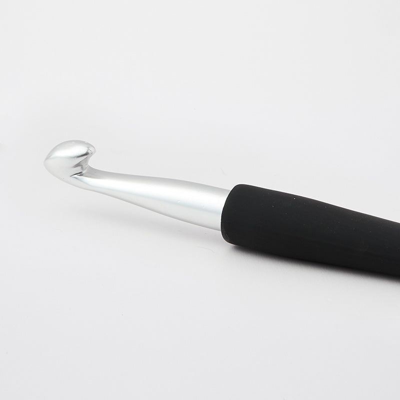 Knitpro Silver Aluminium Crochet Hook (Black Soft Feel Handle)