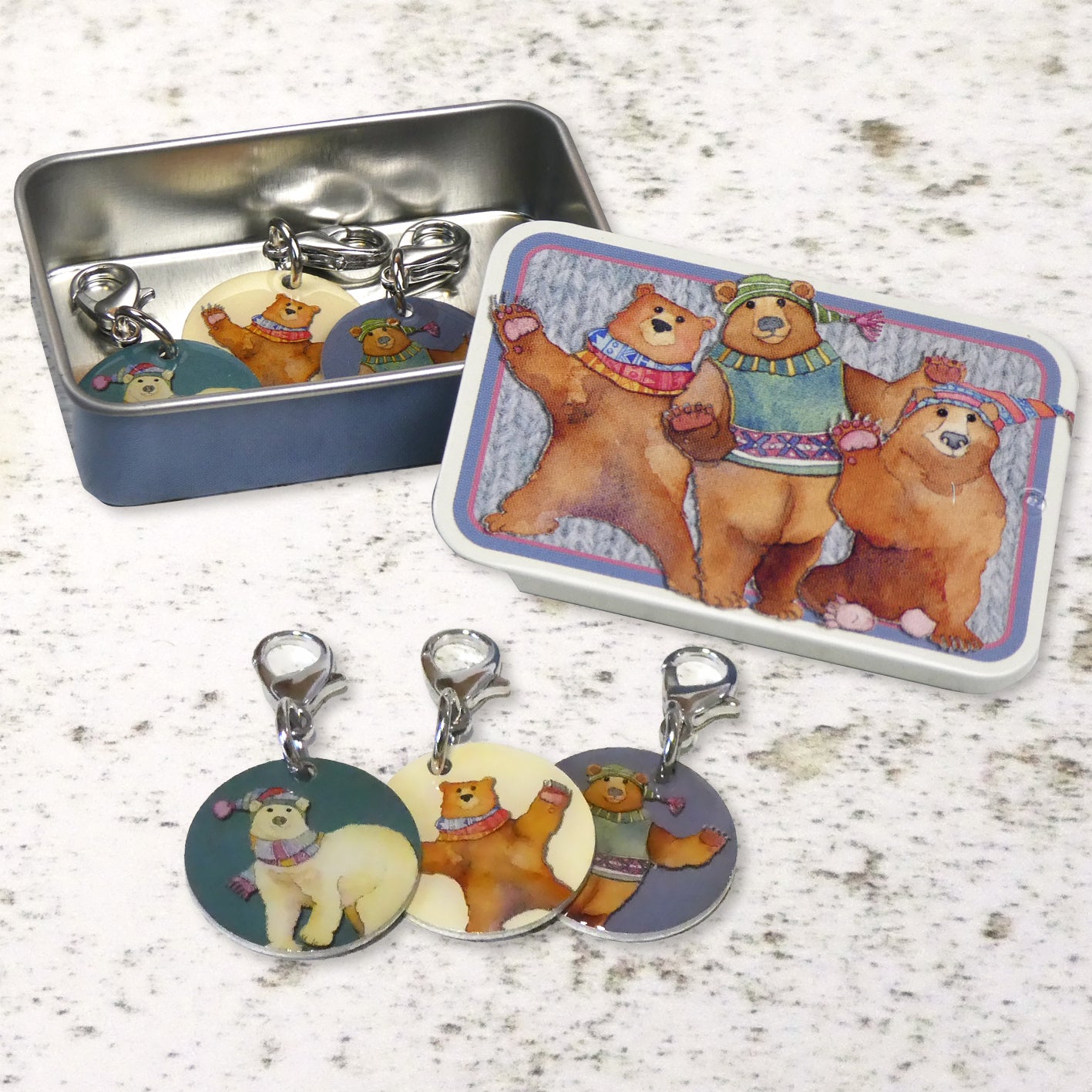 **NEW** Emma Ball Woolly Bears Stitch Markers in a Pocket Tin
