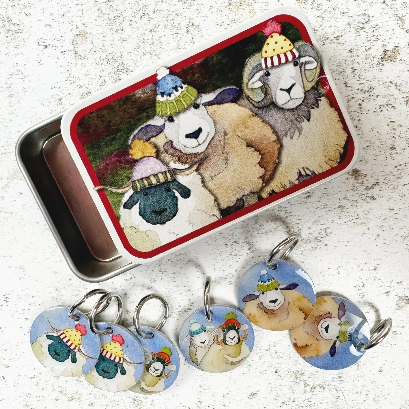 Emma Ball Happy Sheep Stitch Markers in Pocket Tin