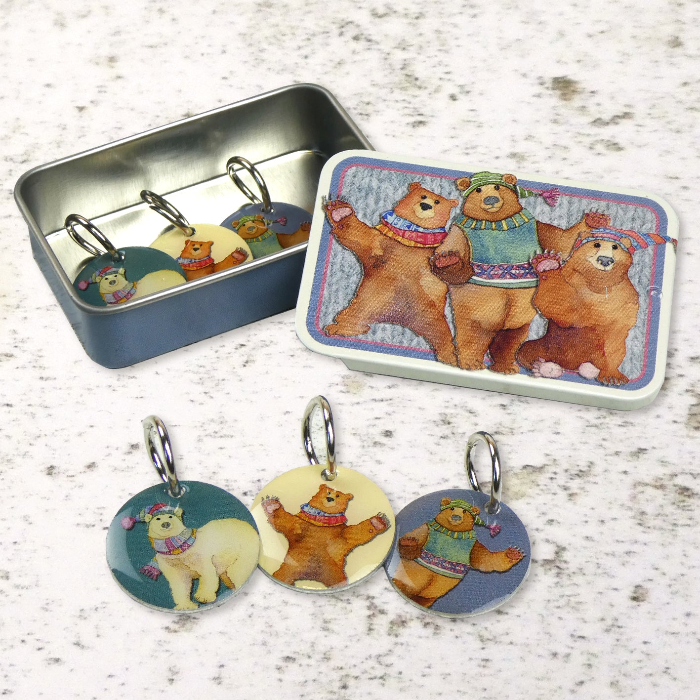 **NEW** Emma Ball Woolly Bears Stitch Markers in a Pocket Tin
