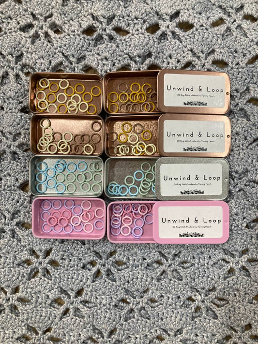 Unwind & Loop - 20 Metal Ring Stitch Markers by Yarning Hearts