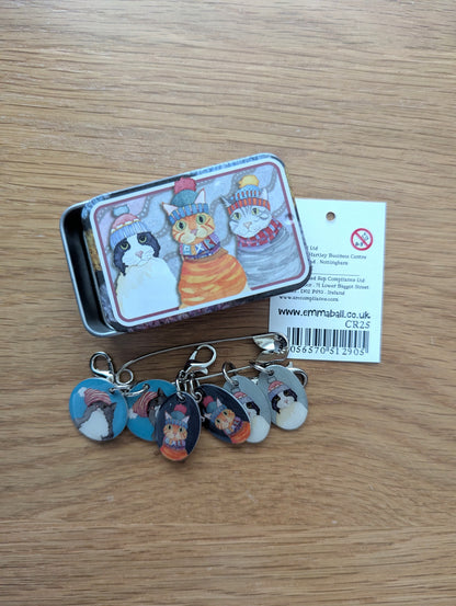 Emma Ball Cats in Hats Stitch Markers in a Pocket Tin