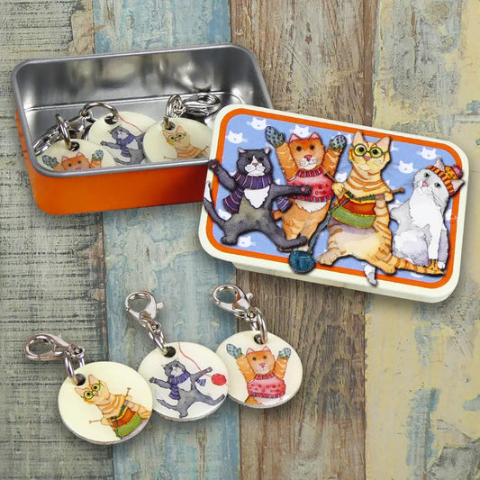 Emma Ball Kittens in Mittens Stitch Markers in a Pocket Tin