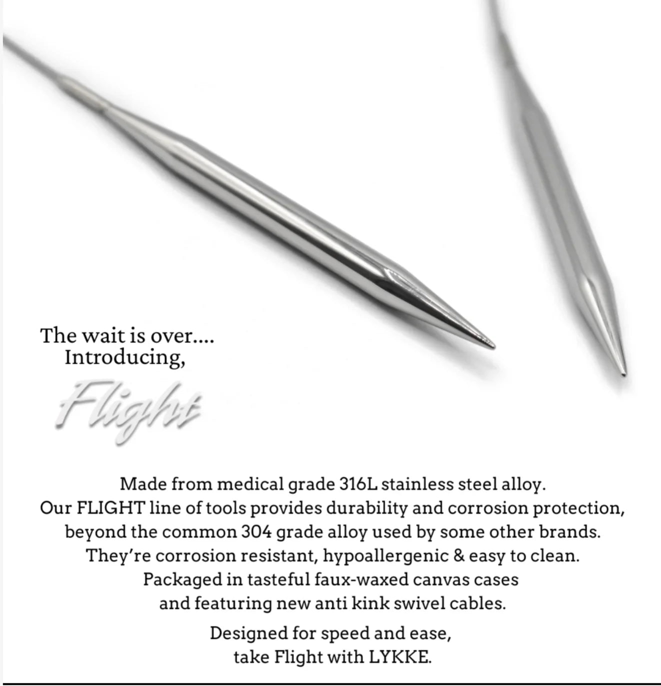 **NEW** Lykke Flight Stainless Steel Interchangeable Knitting Needles Tips (Single Pairs)