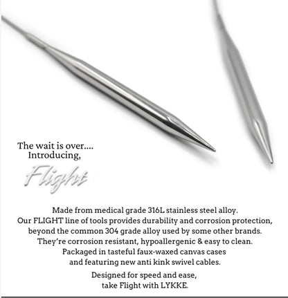 **NEW** Lykke Flight Stainless Steel Interchangeable Knitting Needles Tips (Single Pairs)
