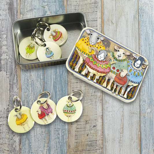 Emma Ball Sheep in Sweaters Stitch Markers in Pocket Tin (TKN06)