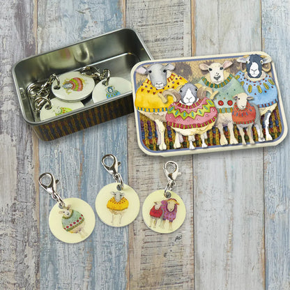 Emma Ball Sheep in Sweaters Stitch Markers in Pocket Tin (TKN06)