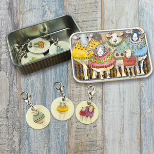Emma Ball Sheep in Sweaters II Crochet Stitch Markers in Pocket Tin