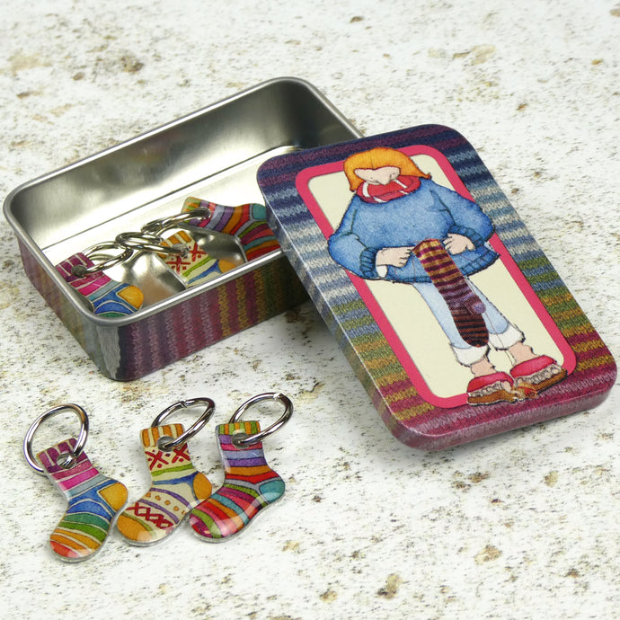 Emma Ball Socks Stitch Markers in Pocket Tin