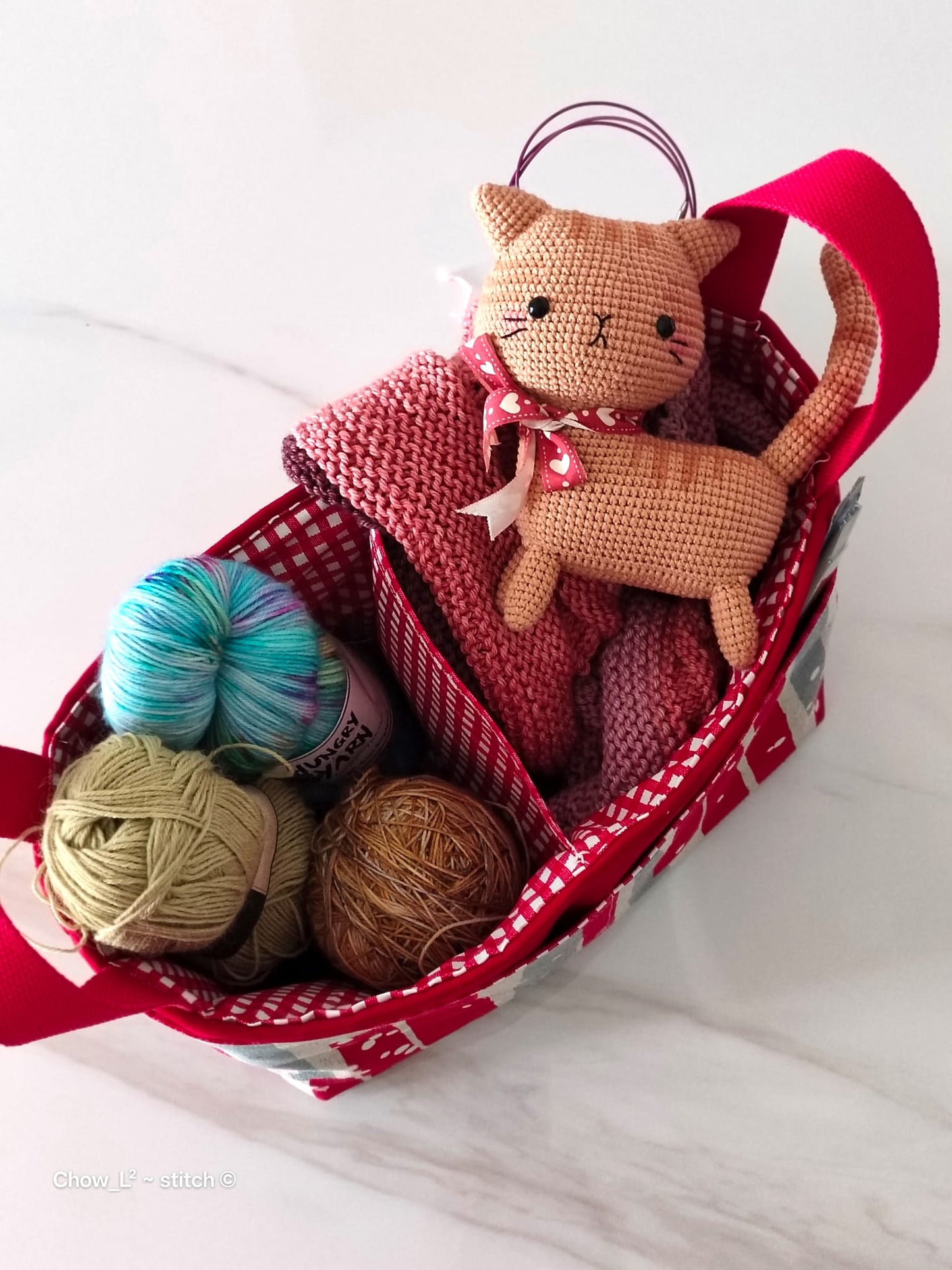 **NEW** Hand Sewn Storage Bin Bag (Red Divided Basket) by Chow L²