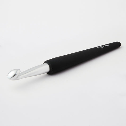 Knitpro Silver Aluminium Crochet Hook (Black Soft Feel Handle)