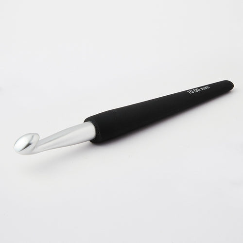 Knitpro Silver Aluminium Crochet Hook (Black Soft Feel Handle)