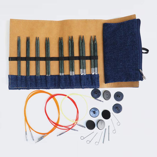 [20643] Knitpro Indigo Wood Interchangeable Knitting Needles Set